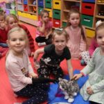 Dzieci podczas zajęć edukacyjnych nt. kotków