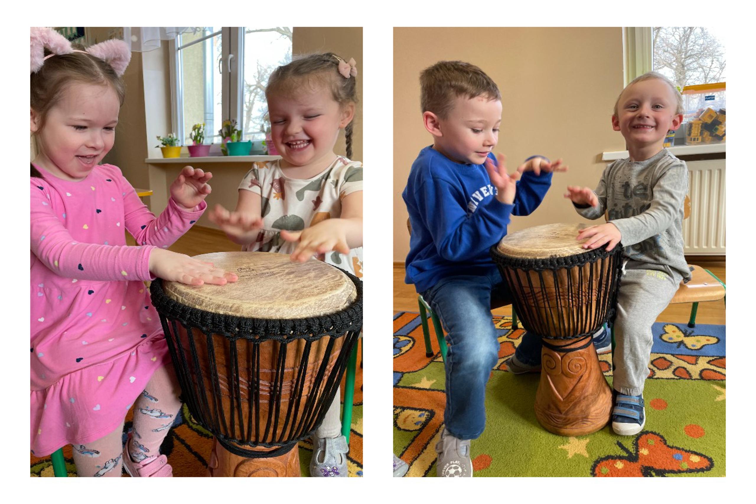 Dzieci grają na bębnie