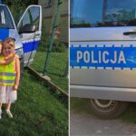 Dzieci z oddziału Biedronek przy busie policyjnym