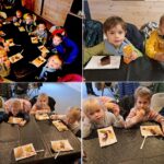 Dzieci jedzą kiełbaskę z ogniska oraz pieczonego ziemniaka