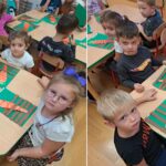Dzieci przy stolikach z pracą plastyczną- marchewka