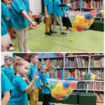 Dzieci celują piłeczkami do siatk na motyle