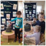 Dzieci wkładają maiki do wazonu