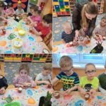 Dzieci z Oddziału Biedronek podczas sadzenia kwiatów i siania rzeżuchy do wiosennego kącika przyrodniczego