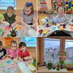 Dzieci z Oddziału Biedronek podczas sadzenia kwiatów i siania rzeżuchy do wiosennego kącika przyrodniczego