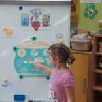 Dziewczynka pokazuje elementy pogody