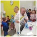 Pani Dentystka pokazuje sprzęt stomatologiczny