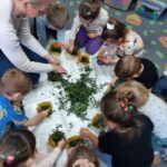 dzieci układają bukszpan