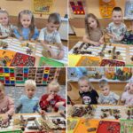 Przedszkolaki wykonują obrazy z darów natury