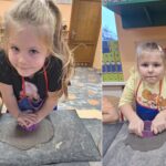 Dziewczynki wyciskają kształt foremką