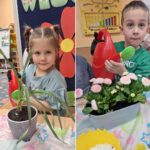 Dzieci podlewają wodą kwiatki