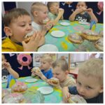 Dzieci z Oddziału Krasnoludki jedzą pączki