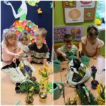 Przedszkolaki z oddziału Żuczki wsypują ziemie do domiczki