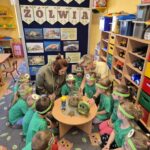 Dzieci przyglądają się żółwiowi