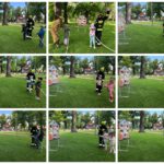 Przedszkolaki gaszą ogień na makiecie palącego sie domu