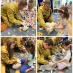 Dzieci opatrują bandażem swoje misie