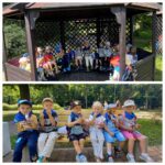 Dzieci z oddziału Żuczki odpoczywają i jedzą prowiant