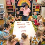 Nauczycielka czyta zagadkę o owocach