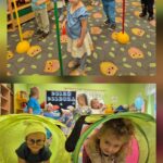 Przedszkolaki bawią się tunelem oraz pokonują tor przeszków