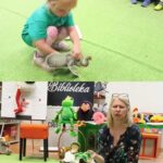 Układanie puzzli przestrzennych i opowiadanie o nich przez Pania bibliotekarke