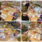 Dzieci malują wykropkowaną tęczę