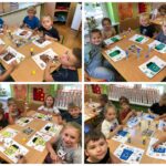 Dzieci wykonują pracę plastyczną na temat segregacji odpadów