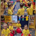 Przedszkolaki skaczą na piłkach oraz bawią się bum bum rurkami