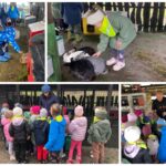 Dzieci karmią króliki