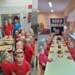 Dzieci z oddziału Biedronek w kuchnii przedszkolnej oraz podczas posiłku