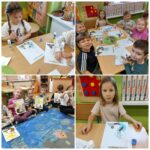 Dzieci wykonują pracę plastyczą warszawskiej syrenki