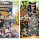 Dzieci z dyplomami i podczas konkurencji z podawaniem misia