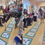 Rodzic dziecka prezstawia krasanala