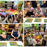 Układanie obrazków z części i zabawa z chusta Klanza