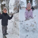 Zabawy na śniegu, lepienie bałwana