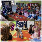 Przedszkolaki z oddziału Żuczki podczas wrózby z butami