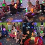 Tulipanki i Bratki siedzą w kręgu podają światełko