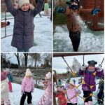 Zabawy na śniegu na placu przedszkolnym