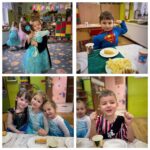 Dzieci podcza słodkiego poczęstunku