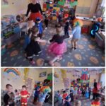 Dzieci podczas zabaw karnawałowych z nauczycielką