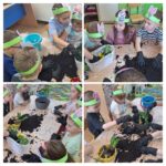 dzieci sadzą kwiatki