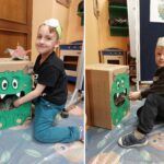 Dzieci dają śmieci do stworków