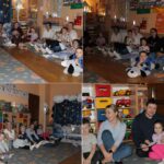 Dzieci słuchają bajki czytanej przez nauczycielkę.