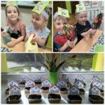 Przedszkolaki z oddziału Żuczki ze sprzętem ogrodowym