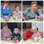 dzieci wraz z seniorami robią zajączki