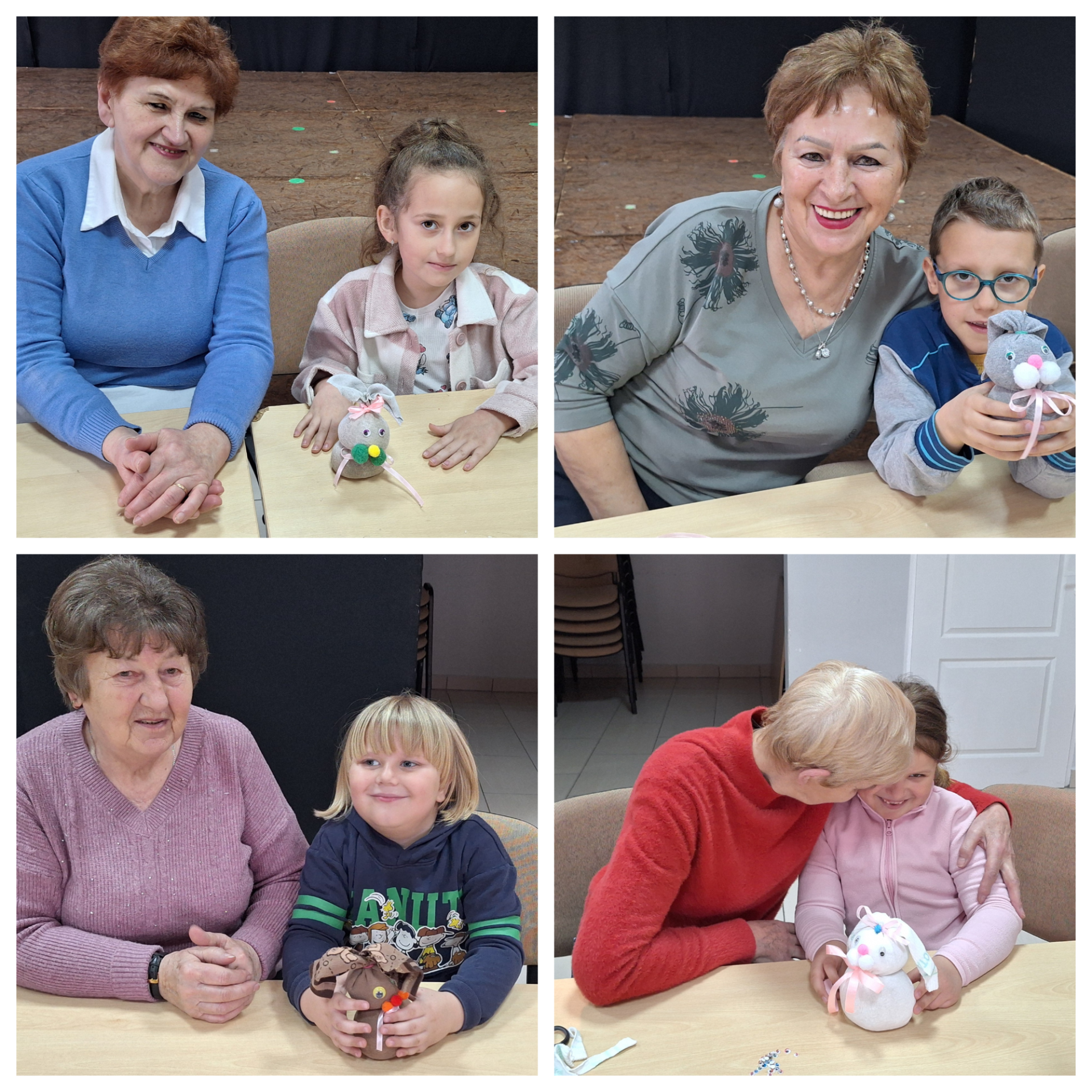 dzieci wraz z seniorami robią zajączki