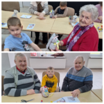 dzieci wraz z seniorami robią zajączki