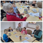 dzieci wraz z seniorami robią zajączki