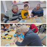 dzieci wraz z seniorami robią zajączki