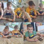 Dzieci wałkują glinę