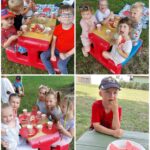 Przedszkolaki na kocykach spożywają pizzę